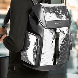Men's Michael Kors dome Backpack cooper logo silver blackNWT